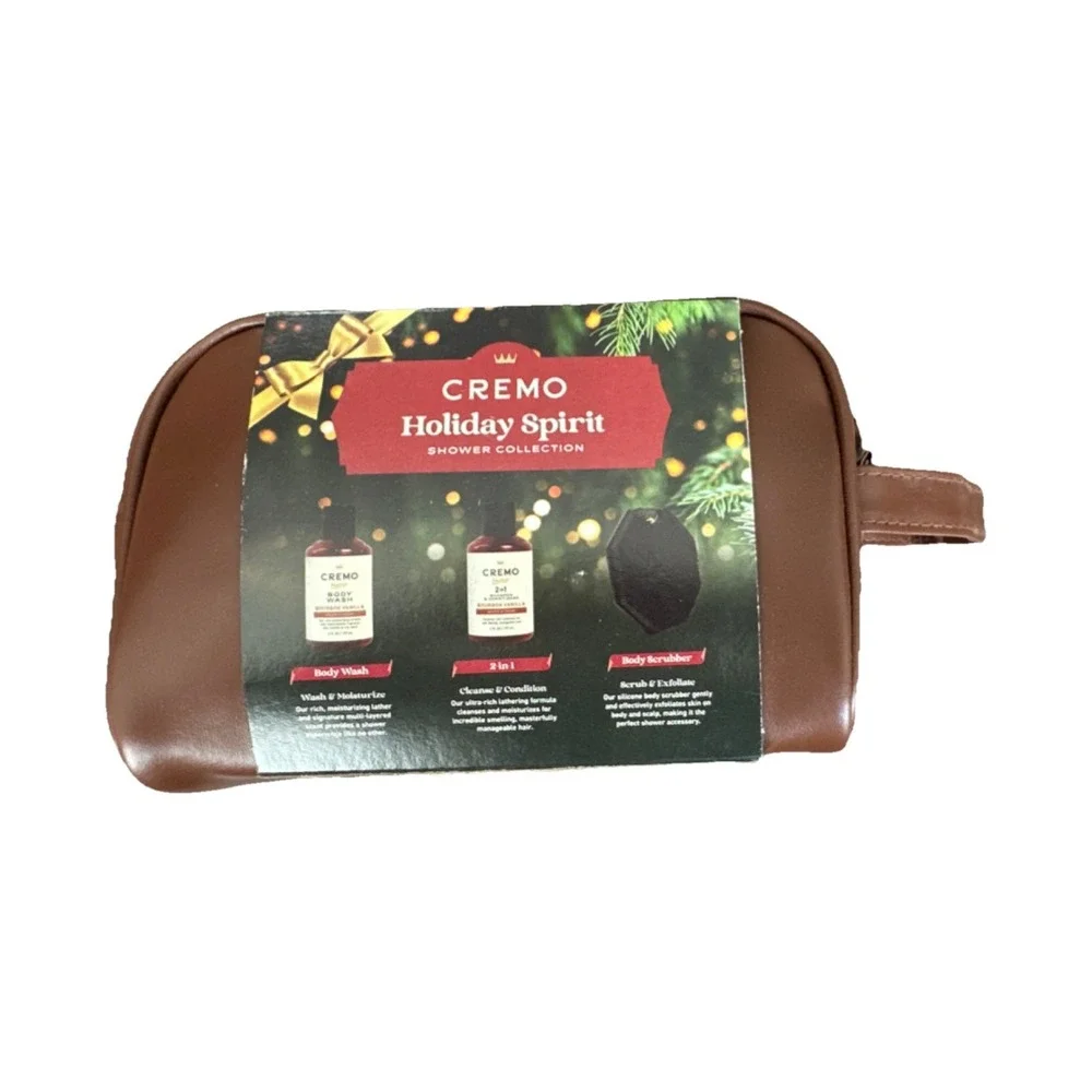 NWT! CREMO Shower Collection Bath Set Bourbon Vanilla. Shampoo, wash, scrubber.